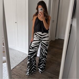 Zara Black and White Zebra Print Wide-Leg Pants